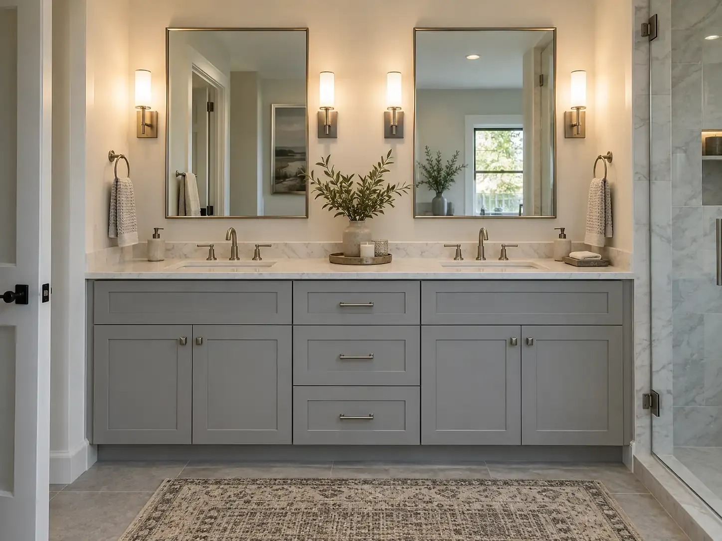 Gray double sink bathroom vanity Davenport IA